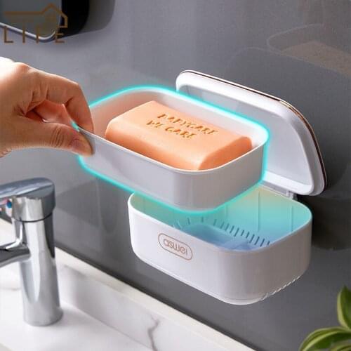 Two Layers Soap Case With Drain Holes No Punching Plastic Large Capacity Storage Rack Portable Flip Durable Bathroom Accessories