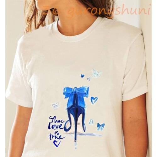 Woman high heels shoes printed t shirt women summer harajuku kawaii clothes top female t-shirt ropa mujer 2019 streetwear tshirt