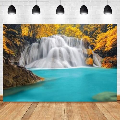 Laeacco Forest Waterfall Lake Autumn Beautiful Landscape Photo Photography Background Photographic Backdrop For Photo Studio