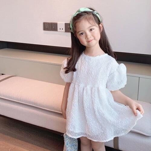 Summer girls fashion short sleeve backless dress white holiday dresses 1-6Y