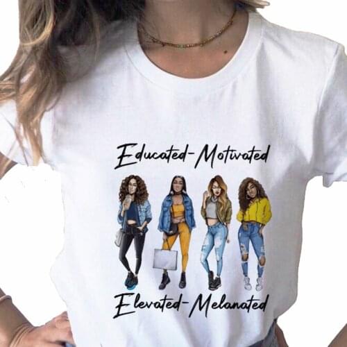 Summer 2021 Black Queen Girl print ladies T-shirt ladies casual basis O-collar white shirt short sleeve ladies T-shirt,Drop Ship