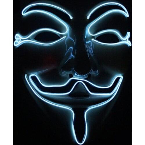 Halloween Mask Vendetta EL Wire Mask Flashing Cosplay LED neon Costume Anonymous Mask for Glowing Dance Carnival Party Masks