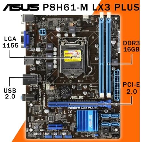 LGA 1155 Asus P8H61-M LX3 PLUS Motherboard Core i7/Core i5/Core i3 PCI-E 2.0 VGA 16GB DDR3 16GB Intel H61 Placa-mãe 1155 Used