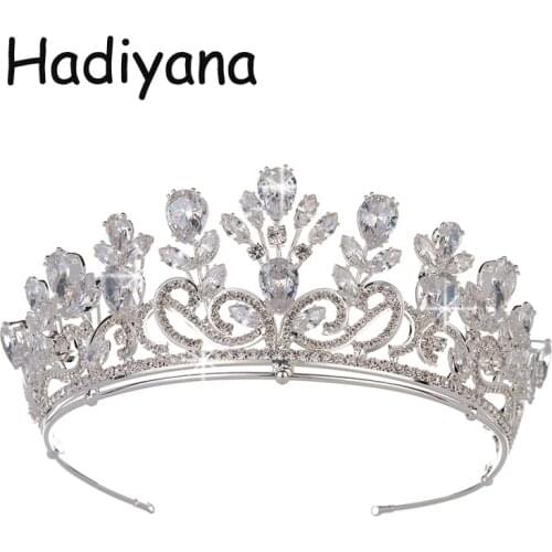 Hadiyana Fashion Floral Design Bridal Crown Shine Zircon Princess Jewelry Headwear Hairband Pretty Wedding Party Crowns HG6055