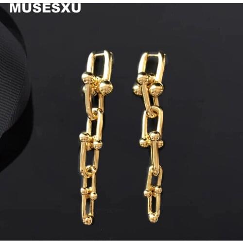 Fashion Jewelry & Accessories Golden Earrings Size Gradient Button Chain Tassel Eardrop For Womens Party Wedding Jewelry Gift