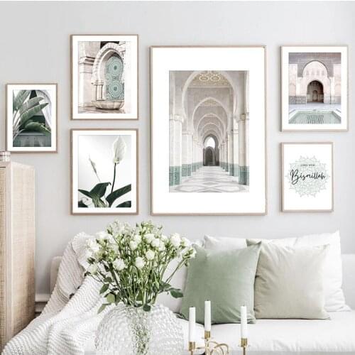 Islamic Morocco Scenery Flower Plant Leaf Wall Art Canvas Painting Nordic Posters And Prints Wall Pictures For Living Room Decor