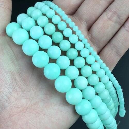 Natural Angelite Stone Light Blue with Little green Smooth Round Loose Spacer Bead For Jewelry DIY Bracelet 15''4/6/8/10/12mm