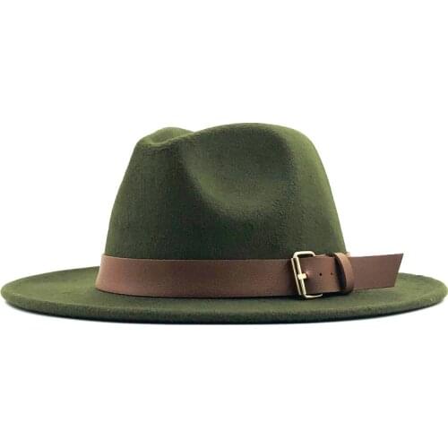 New Women Men Wool Fedora Hat With Leather Ribbon Gentleman Elegant Lady Winter Autumn Wide Brim Jazz Church Panama Sombrero Cap