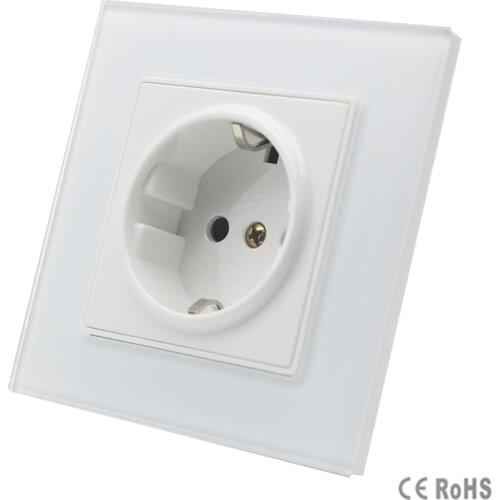 2017 New Arrived High Quality EU Standard Power Socket, White Crystal Glass Panel, AC 110~250V 16A Wall Power Socket, GB-C7C1EU