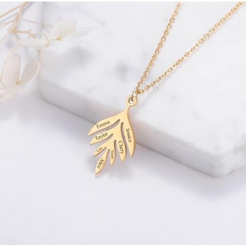 Custom Family Name Logo Leaves Stainless Steel Necklace For Women Man Leaf Choker Pendant Necklace Personalized Name Pendant