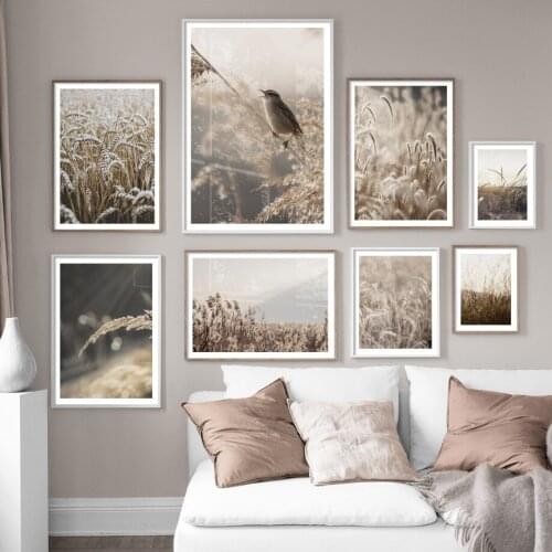 Warbler Wheat ears Poster Wall Pictures Art Canvas Painting Nordic Human Figure Drawing Autumn Landscape Prints Home Decor