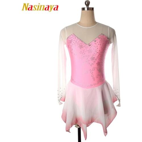 Nasinaya Figure Skating Dress Customized Competition Ice Skating Skirt for Girl Women Kids Patinaje Gymnastics Performance Pink