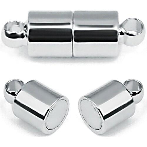 20pcs/lot 5x15mm Strong Magnetic Clasps Rhodium Color Column Shape End Clasp Connectors for DIY Necklace Bracelet Jewelry Making