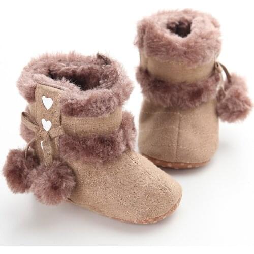 Newborn Baby Infant Toddler Girl Boots Crib Shoes Double Plush Ball Prewalkers Snow Winter Warm Princess Baby Shoes