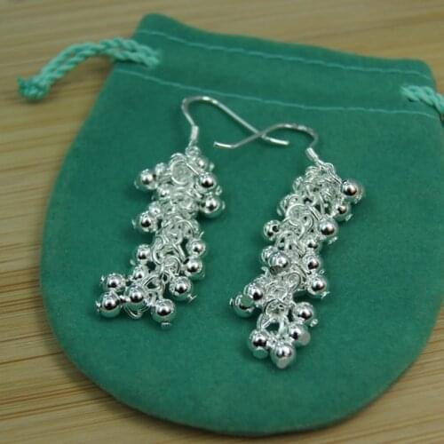 925 Sterling Silver Frosted Grape Beads Drop Earrings For Woman Wedding Exquisite Fashion Jewelry Gift