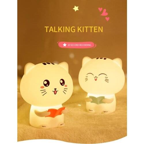 FLKL Silicone Bedside Decompression Night Light Exquisite and Unique Couple Gift Color-Changing Cat-Shaped LED Lighting
