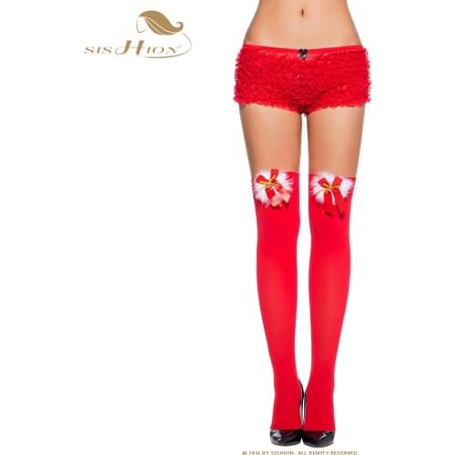SISHION Women Stockings For Christmas Fashion Nylon Red Bow Stocking Knee High Girls Sexy Thigh High Stocking Bells Top VS0011