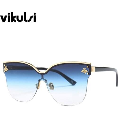 Cat Eye Little Bee Sunglasses For Womens Retro Men Brand Designer Rimless Sun Glasses For Male Female Grey Blue Shades UV400