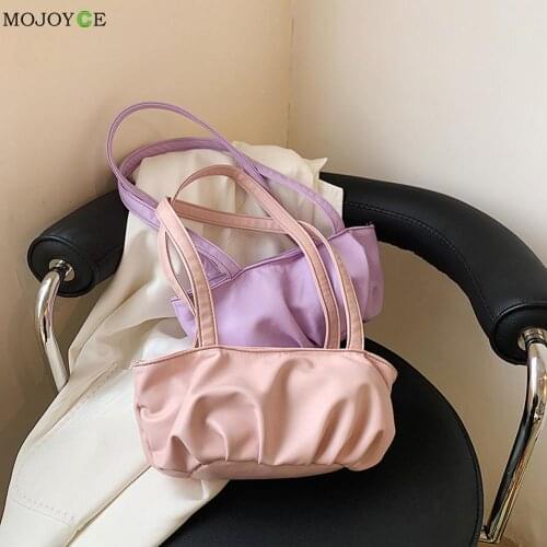 Vintage Women PU Leather Pleated Shoulder Underarm Bag Casual Ladies Solid Color Handbags Purse
