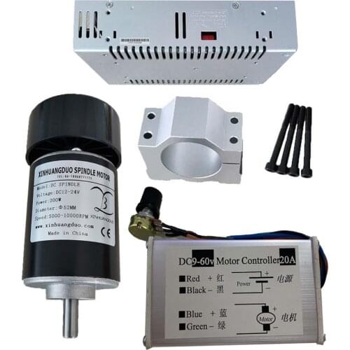 24VDC 200W Air Cooled Spindle 0.2KW High Speed Brush Motor CNC Engraving Machine DC24V 10000rpm 8MM Shaft 0.3n.m XINHUANGDUO