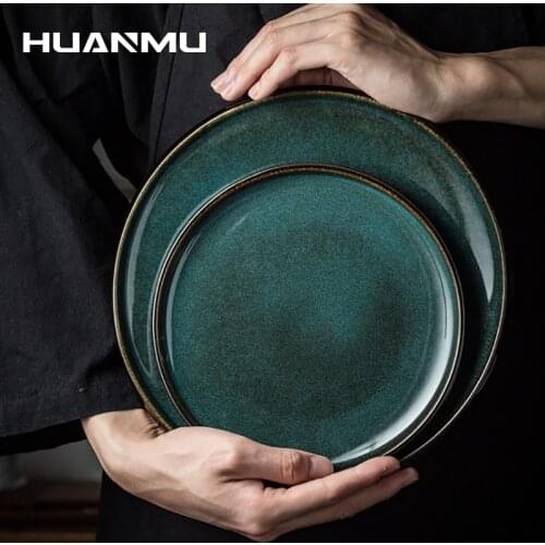 Japanese Ceramic Tableware Kiln Changed Steak Plate Western Food Pasta Fruit Plate Household Restaurant Retro Breakfast Dish