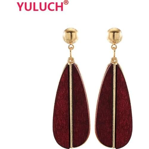 YULUCH Geometric long alloy water drop inlaid wood piece earrings jewelry for fashion luxury womens stud earrings party gifts