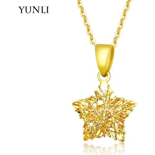 YUNLI Real 18K Yellow Gold Pendant Necklace Simple Five-pointed Star Pendant Pure AU750 Chain For Women Fine Jewelry Gift
