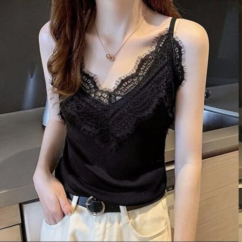 Womens Spring Summer Style Tank Tops Womens Lace Solid Color V-neck Backless Sexy Slim Tops DD8559