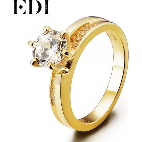 EDI Classic Unique 1ct Round Cut Moissanite Diamond 14K 585 Yellow Gold Wedding Ring For Women Engagement Bands Fine Jewelry