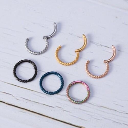 1pc Stainless Steel Hoop Septum Nose Piercing Eyebrow Ring Hinged Clicker Segment Cartilage Earring Ear Tragus Helix Jewelry 16G