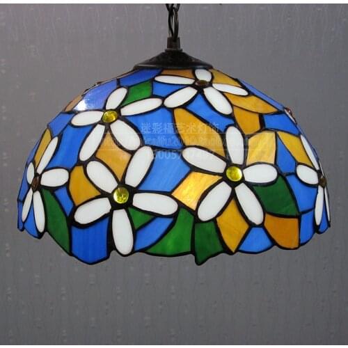 12inch European style village Tiffany flower glass pendant light for restaurant bedroom Bedside Lamp E27 110-240V