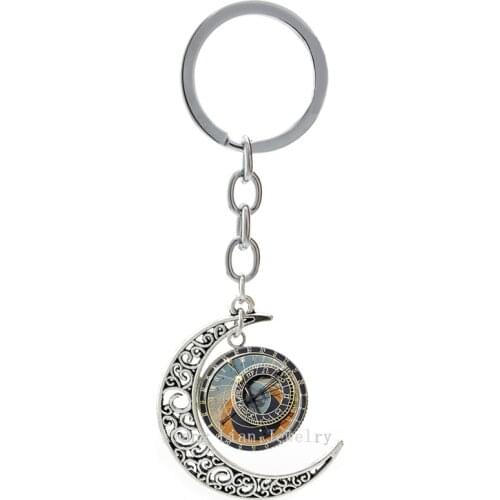 2016 Astronomal Steampunk Clock art pture moon Pendant keychain Burgundy Blue olden Zodiac Clock Astronomy key chains T113