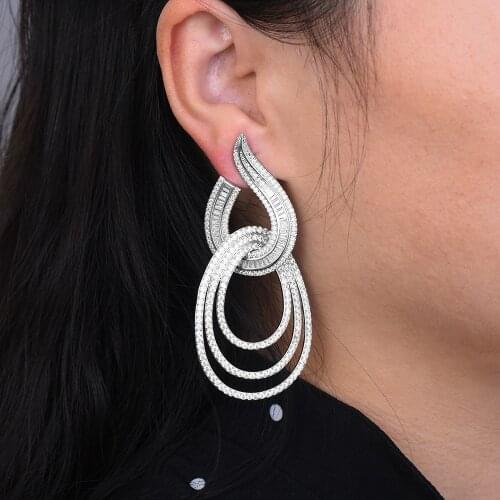 2019 Charms Big Statement Twist Earrings For Women Luxury Full Cubic Zircon Wedding Bridal DUBAI Dangle Earrings Jewelry