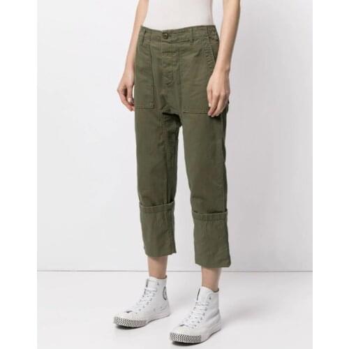 2021 womens new fashion clothing Folded trousers cotton wash water treatment SML 0418