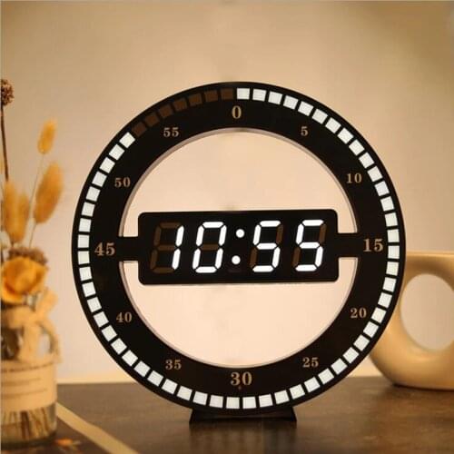 3D LED Digital Wall Clock Electronic Night Glow Round Wall Clocks Automatically Adjust Brightness Desktop Clock EU Plug