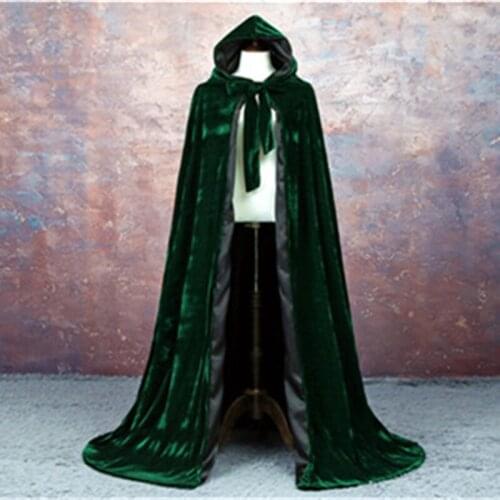 Velvet Green And Black Outdoor wedding Wedding Jackets Vintage Cloak Capes Black Women Bridal Coat Hooded Wedding Accessories