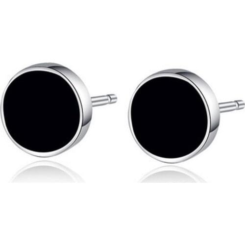 Black Glue Round Stud Earrings For Men Korean Fashion Jewelry Vintage Stylish Blue Stone Earrings Male Punk Hip Hop Jewelry Gift