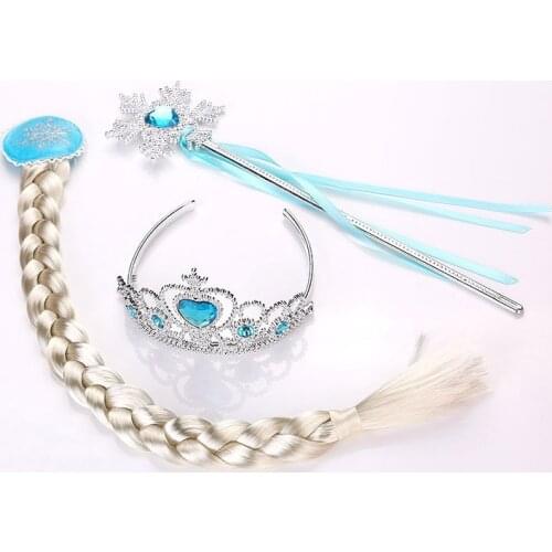 Frozen 2 Children Toys Crown Elsa Anna Princess Baby Girl Hair Accessory For Kid Disney Wig Braid Magic Wand 3 Pieces Photo Prop