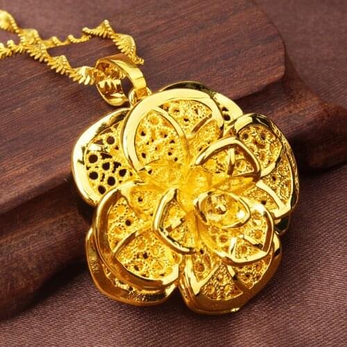 Filigree Flower Pendant Yellow Gold Filled Womens Pendant Chain