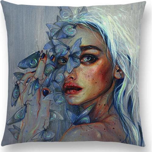 Hot Sale Gorgeous Oil Painting Miracle Girl Wonder Beauty Magic Witch Beautiful Queen Narwhal Cat Swan Cushion Cover Pillow Case