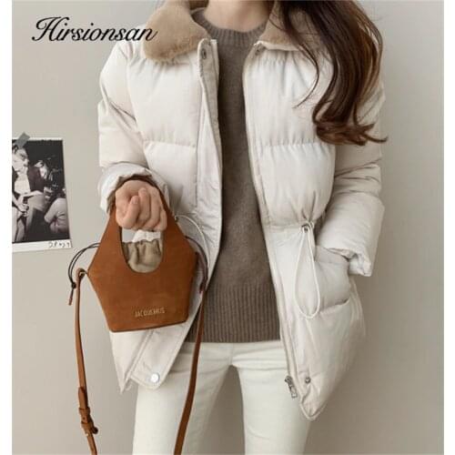 Hirsionsan New 2020 Autumn Winter Women Coats Soft Elegant Quilted Puffer Parkas High-Quality Oversize Drawstring Short Coat