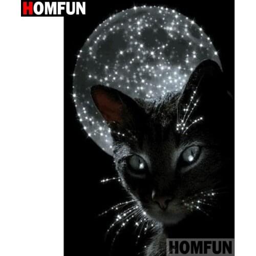 HOMFUN Full Square/Round Drill 5D DIY Diamond Painting "Black cat moon" 3D Diamond Embroidery Cross Stitch Home Decor A21355