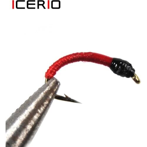 ICERIO 8PCS Red Body Larva Nymphs Trout Fly Fishing Lures #14