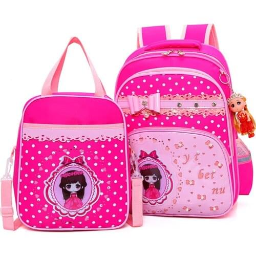 6-12 Year Old childs School Bag Set for Girl Fashion Cartoon princess lace Bow School Backpack Starting School Gift for Girls