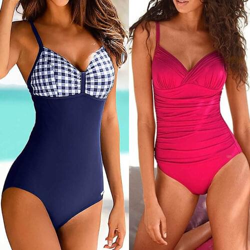 2020 One Piece Swimsuit Vintage Slimming Bathing Suit Monokini XL Ruched Tummy Control Swimming Suit Beachwear Swimwear Women