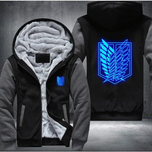 USA Size Shingeki No Kyojin Attack on Titan Aren Luminous Blue Green Mens Women Printing Pattern Thicken Fleece jacket hoodies