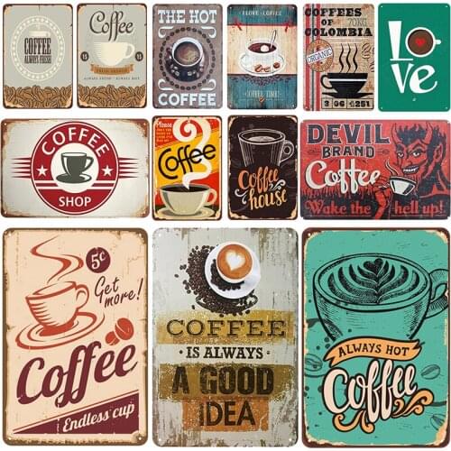 Coffee Plaque Metal Tin Sign Vintage Shabby Chic Decor Wall Decoration For Coffee House Cafe Billboard Iron Plates 20*30 cm