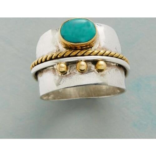 Yobest Bohemian Large Oval Natural Stone Rings For Women Men Vintage Blue Beads Finger Rings Party Jewelry