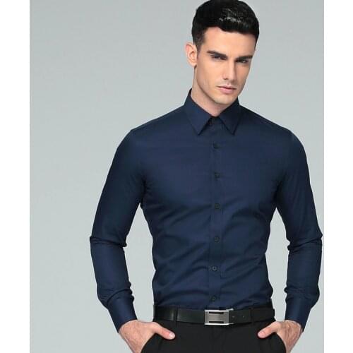 2021 New Men Dress Shirts French Cufflink High Quality Cotton Blend Long Sleeve Solid Color Mens Regular Fit Business Shirt