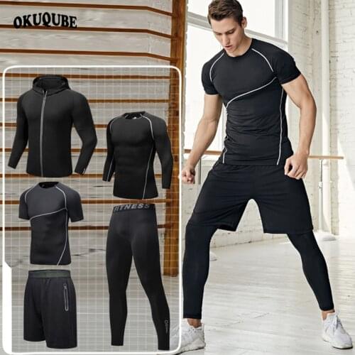 Men Compression Sports Suit Elastic Running Sets Breathable Quick Dry Workout Clothes Jogging Gym Training Sportswear Man M-4XL